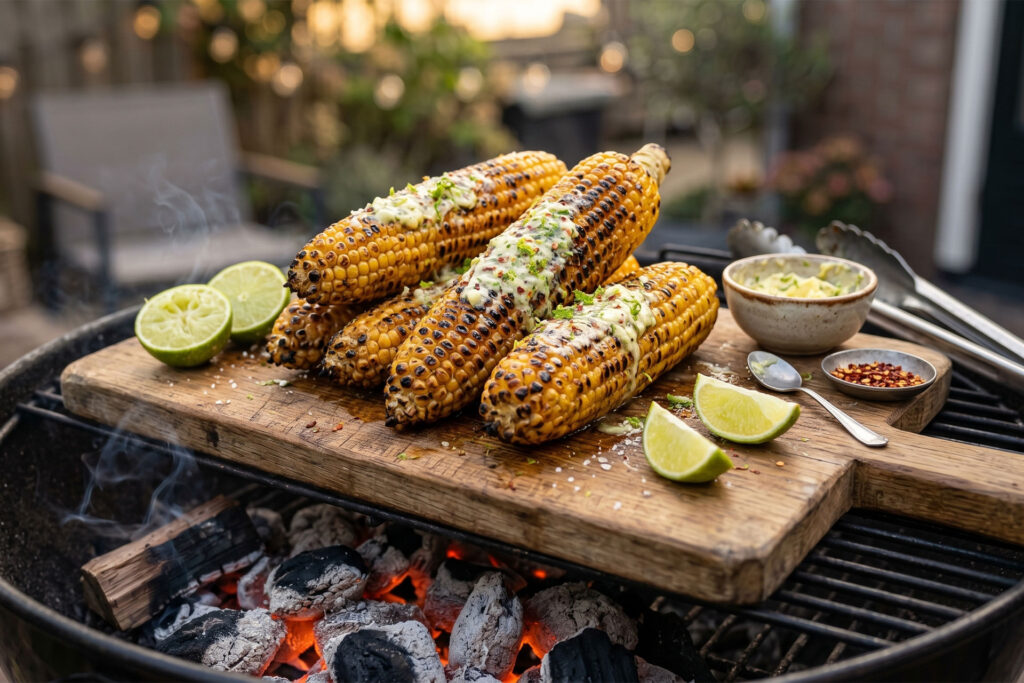 Grilled corn on the cob with lime butter