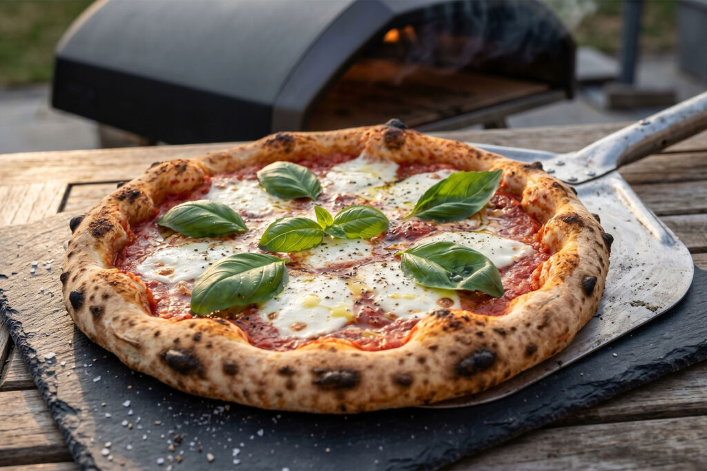 Margherita pizza from the pizza oven